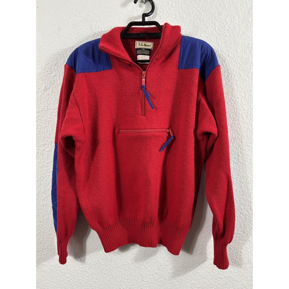 Vintage L.L. Bean High Trek Sweater Mens Medium Red 1/4 Zip‎ Outdoor Knit 80s